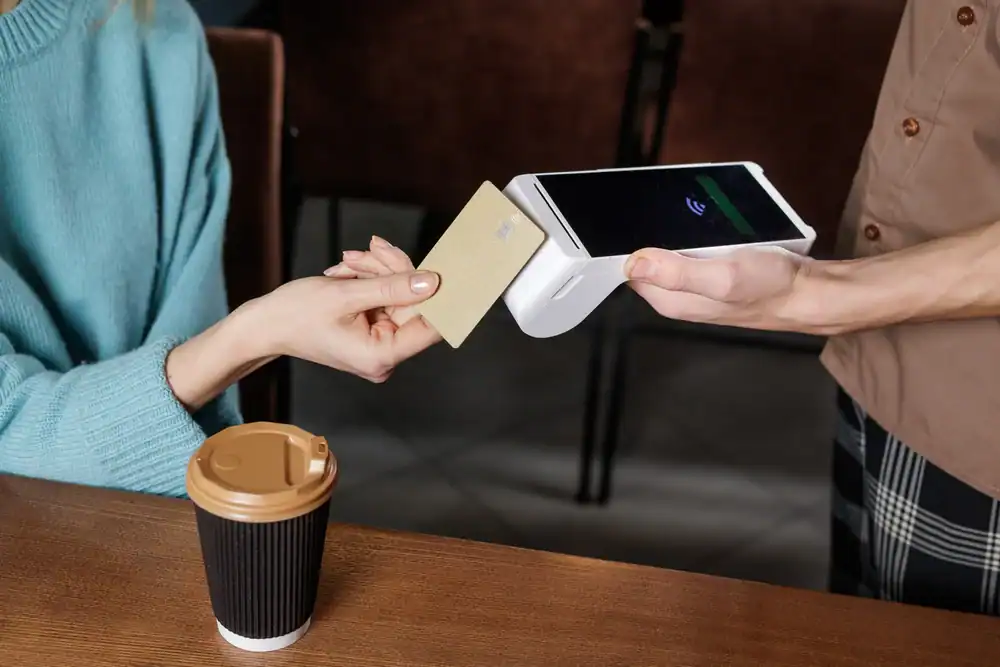 Contactless payment transaction with card and mobile device at Merchant Pro Inc.